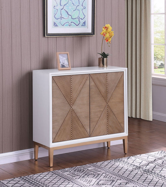 Gretchen 2 - door Wood Fluted Parquet Cabinet White and Brown - Walo Furniture