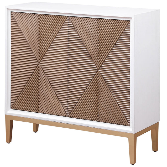 Gretchen 2 - door Wood Fluted Parquet Cabinet White and Brown - Walo Furniture