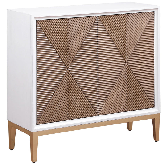 Gretchen 2 - door Wood Fluted Parquet Cabinet White and Brown - Walo Furniture