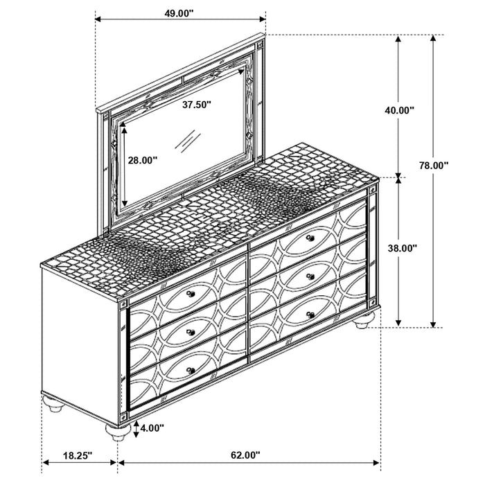 Gunnison 6 - drawer Dresser with Mirror Silver Metallic - Walo Furniture