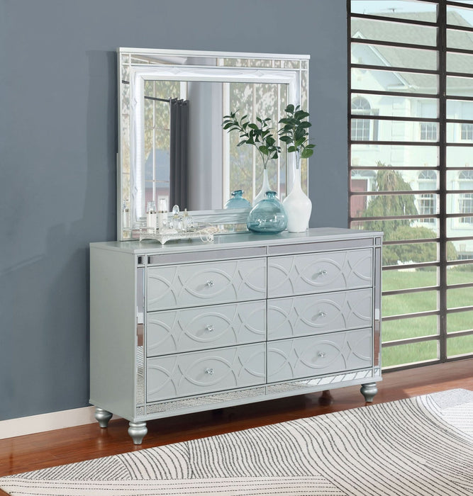 Gunnison 6 - drawer Dresser with Mirror Silver Metallic - Walo Furniture