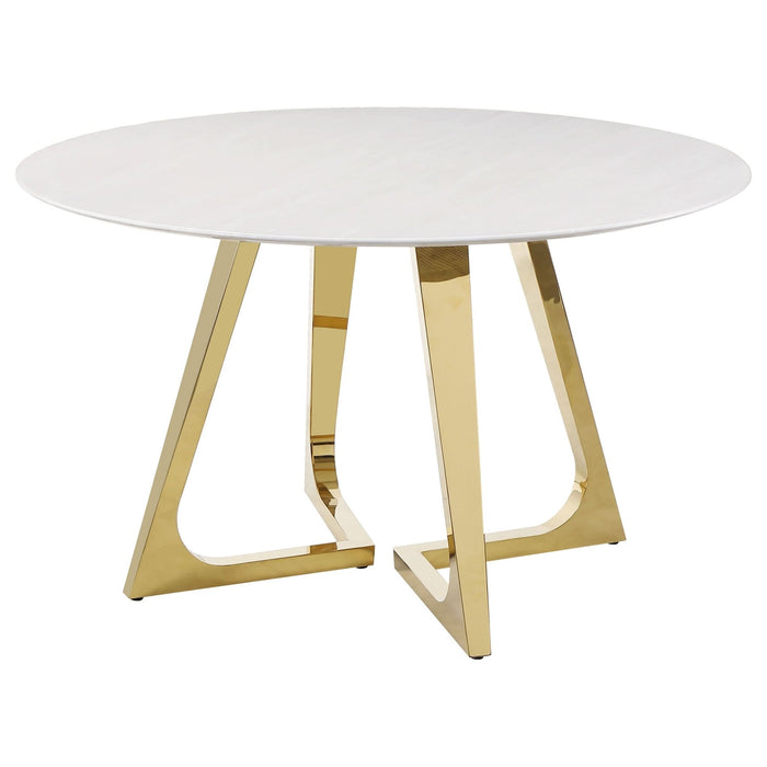 Gwynn Round 51 - inch Marble Stainless Steel Dining Table Gold - Walo Furniture