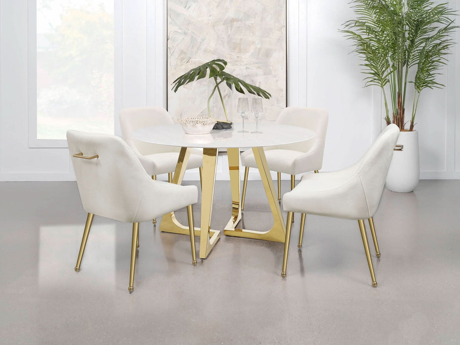 Gwynn Round 51 - inch Marble Stainless Steel Dining Table Gold - Walo Furniture