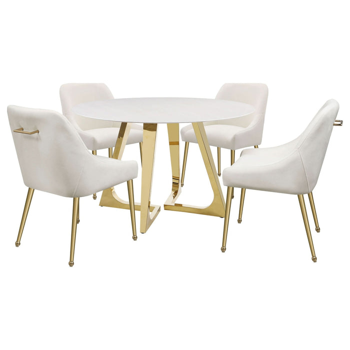 Gwynn Round 51 - inch Marble Stainless Steel Dining Table Gold - Walo Furniture