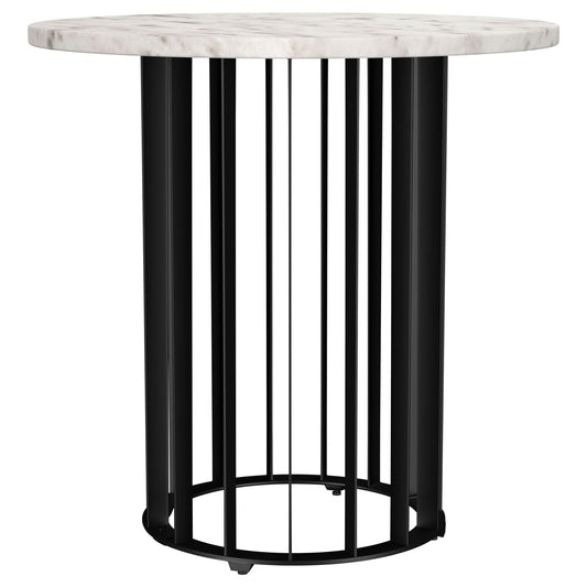 Haven Round Genuine White Marble Top End Side Table Black - Walo Furniture