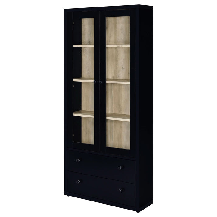 Hawthorne 4 - shelf Glass Door Cabinet with Drawers Black - Walo Furniture