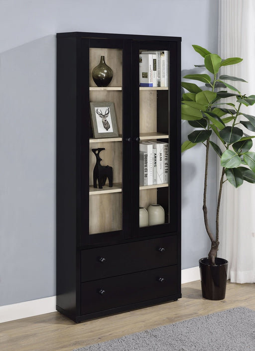 Hawthorne 4 - shelf Glass Door Cabinet with Drawers Black - Walo Furniture