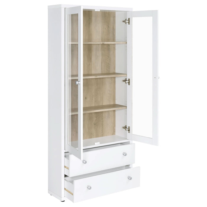 Hawthorne 4 - shelf Glass Door Tall Cabinet with Drawers White - Walo Furniture