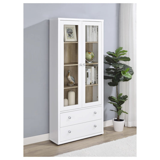 Hawthorne 4 - shelf Glass Door Tall Cabinet with Drawers White - Walo Furniture