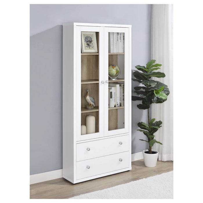 Hawthorne 4 - shelf Glass Door Tall Cabinet with Drawers White - Walo Furniture