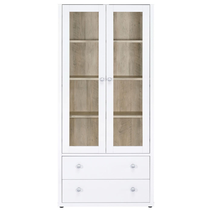 Hawthorne 4 - shelf Glass Door Tall Cabinet with Drawers White - Walo Furniture