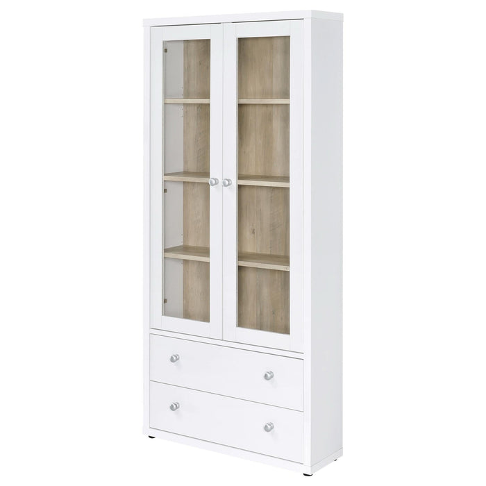 Hawthorne 4 - shelf Glass Door Tall Cabinet with Drawers White - Walo Furniture