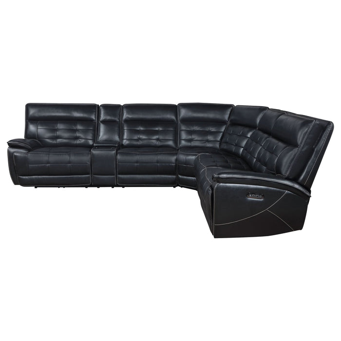 Hewitt Leather Upholstered Power Reclining Sectional Black - Walo Furniture