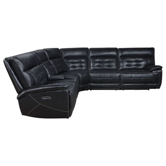 Hewitt Leather Upholstered Power Reclining Sectional Black - Walo Furniture