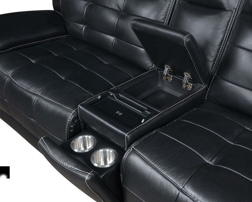 Hewitt Leather Upholstered Power Reclining Sectional Black - Walo Furniture