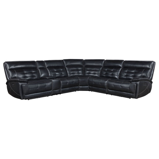 Hewitt Leather Upholstered Power Reclining Sectional Black - Walo Furniture