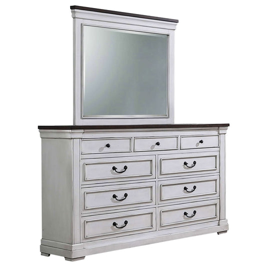 Hillcrest 9 - drawer Dresser with Mirror Distressed White - Walo Furniture