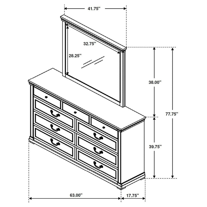 Hillcrest 9 - drawer Dresser with Mirror Distressed White - Walo Furniture