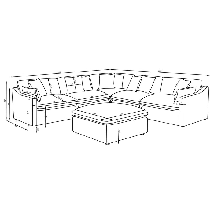 Hobson 6 - piece Upholstered Modular Sectional Sofa Ivory - Walo Furniture