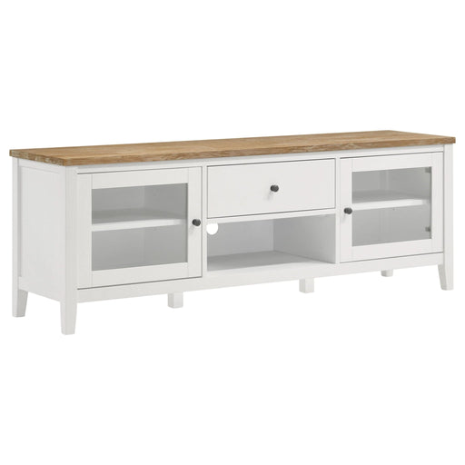 Hollis 2 - door Wood 67" TV Stand with Drawer Brown and White - Walo Furniture