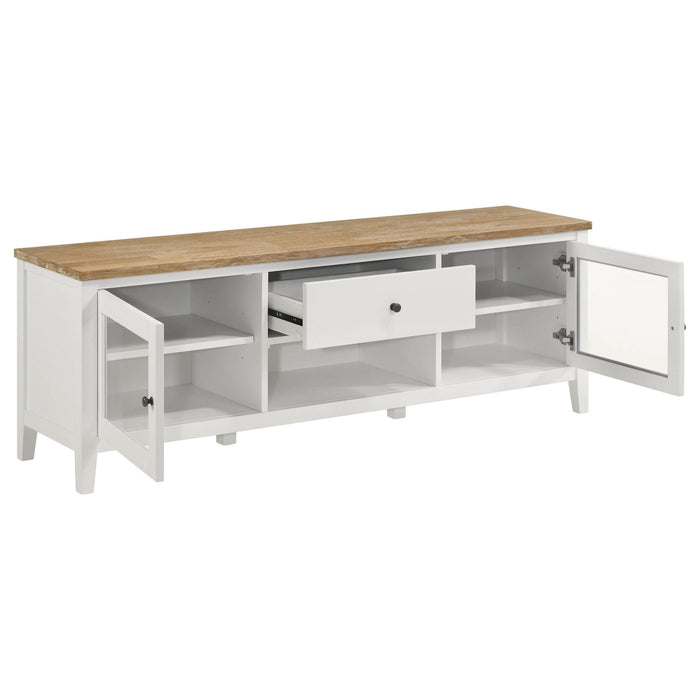 Hollis 2 - door Wood 67" TV Stand with Drawer Brown and White - Walo Furniture