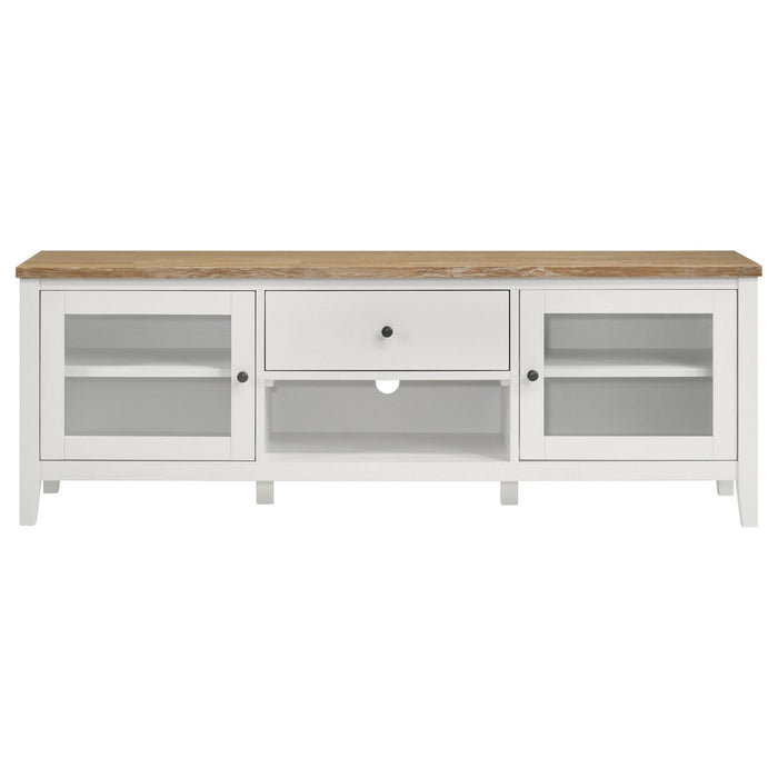 Hollis 2 - door Wood 67" TV Stand with Drawer Brown and White - Walo Furniture