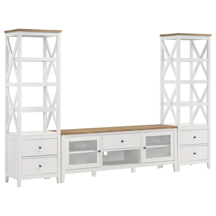 Hollis 2 - door Wood 67" TV Stand with Drawer Brown and White - Walo Furniture