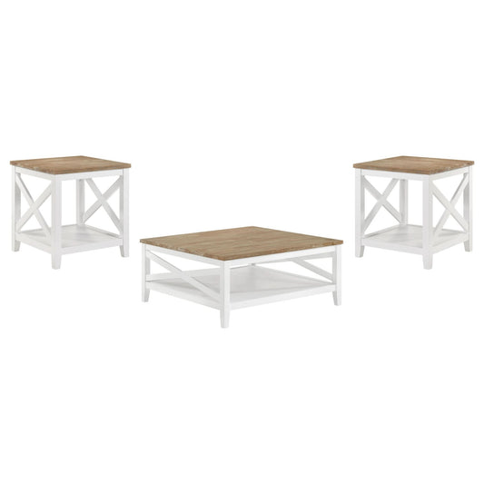 Hollis 3 - piece Square Coffee and End Table Set White - Walo Furniture