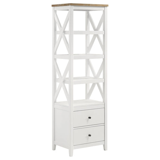 Hollis 4 - shelf Wood Media Tower with Drawers Brown and White - Walo Furniture