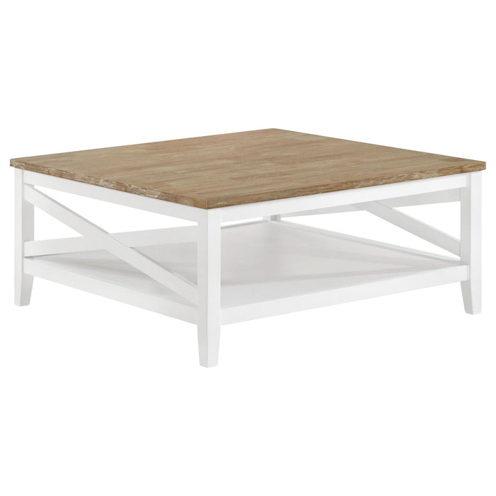 Hollis Square Wood Coffee Table With Shelf Brown and White - Walo Furniture