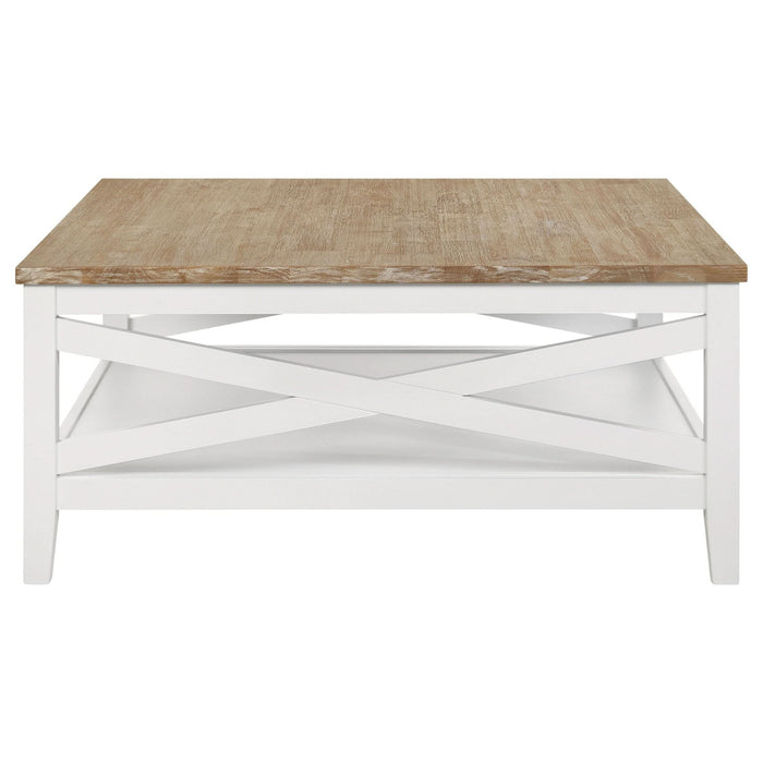 Hollis Square Wood Coffee Table With Shelf Brown and White - Walo Furniture