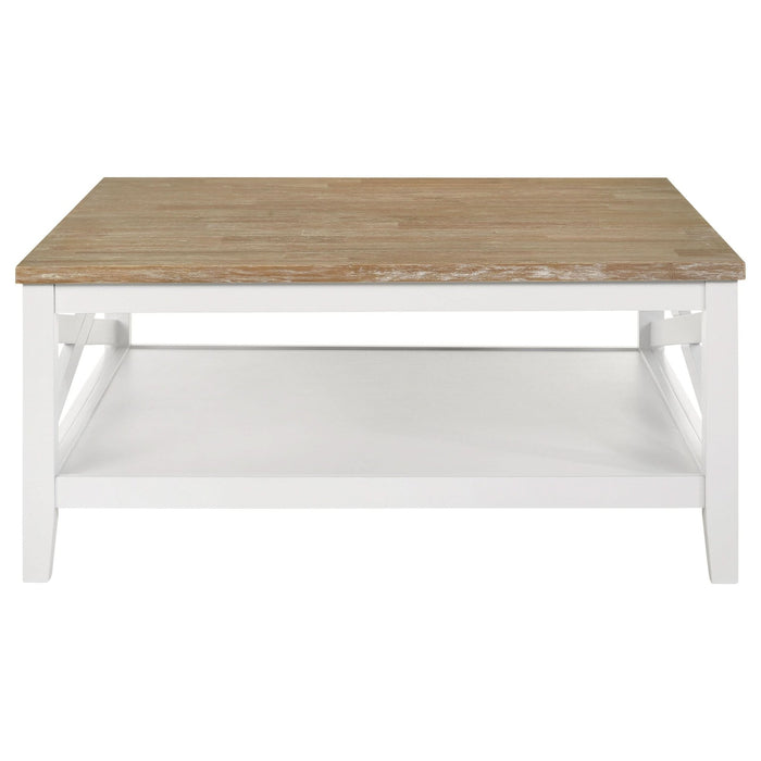 Hollis Square Wood Coffee Table With Shelf Brown and White - Walo Furniture