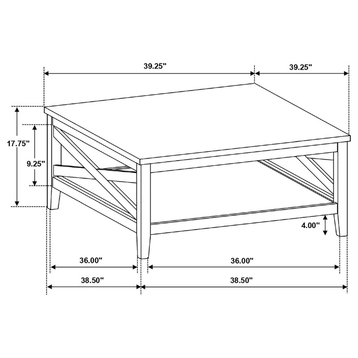 Hollis Square Wood Coffee Table With Shelf Brown and White - Walo Furniture