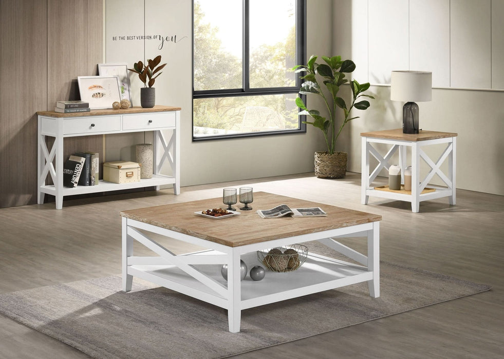 Hollis Square Wood Coffee Table With Shelf Brown and White - Walo Furniture