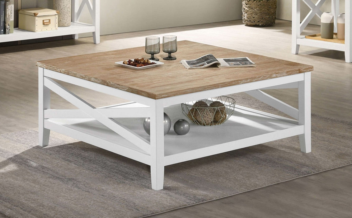 Hollis Square Wood Coffee Table With Shelf Brown and White - Walo Furniture