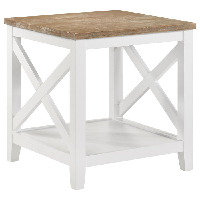 Hollis Square Wood End Table With Shelf Brown and White - Walo Furniture