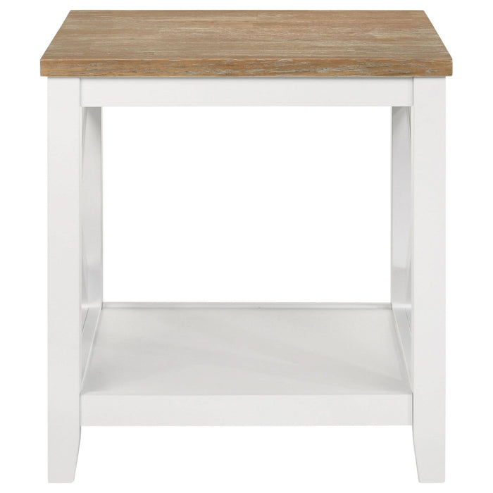 Hollis Square Wood End Table With Shelf Brown and White - Walo Furniture