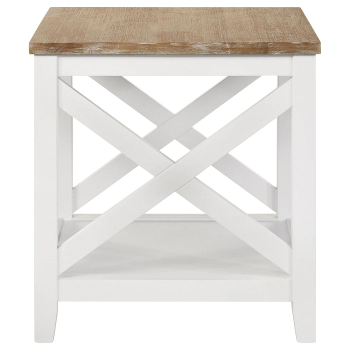 Hollis Square Wood End Table With Shelf Brown and White - Walo Furniture