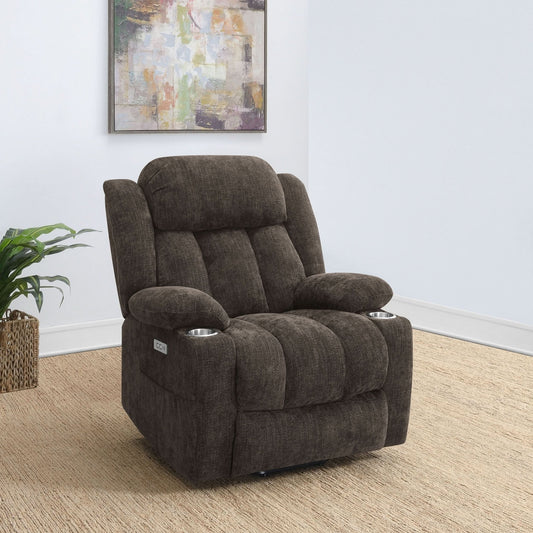 Houston Upholstered Power Lift Recliner Chair Dark Brown - Walo Furniture