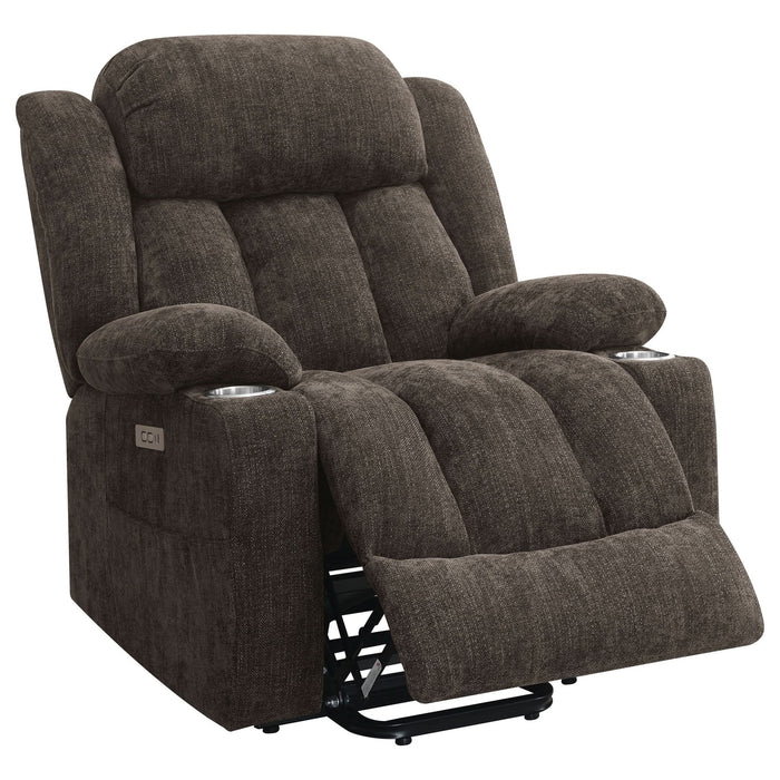 Houston Upholstered Power Lift Recliner Chair Dark Brown - Walo Furniture