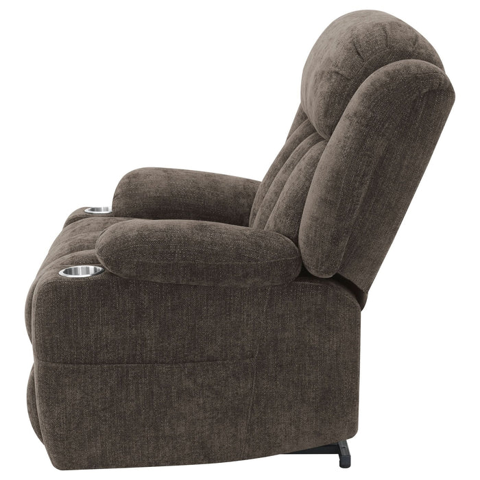 Houston Upholstered Power Lift Recliner Chair Dark Brown - Walo Furniture