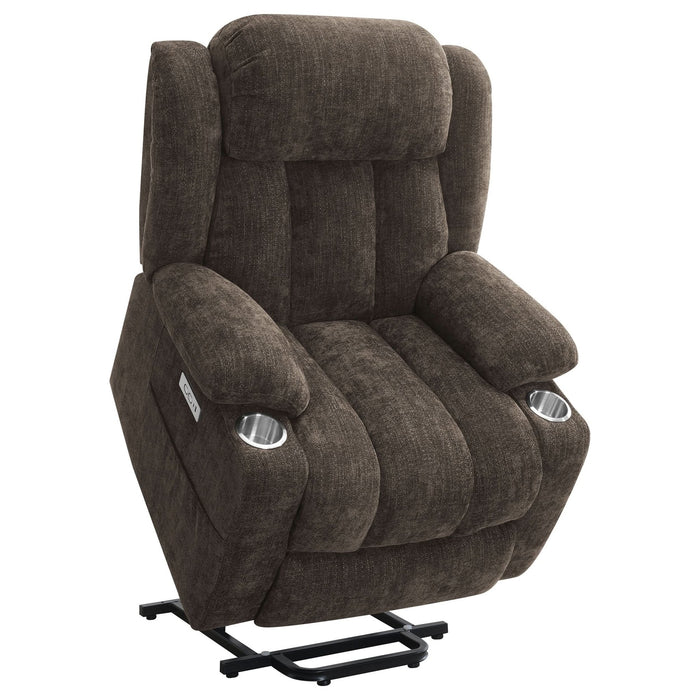 Houston Upholstered Power Lift Recliner Chair Dark Brown - Walo Furniture