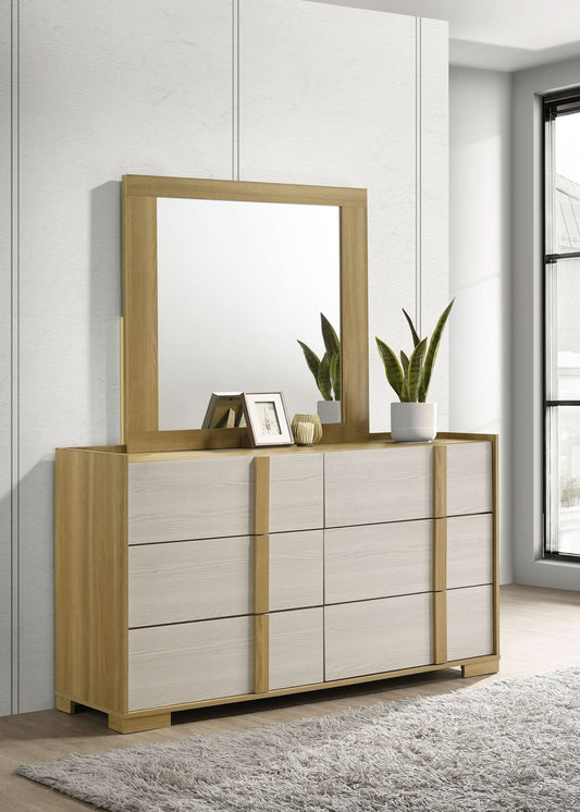 Hyland 6 - drawer Dresser with Mirror Natural - Walo Furniture