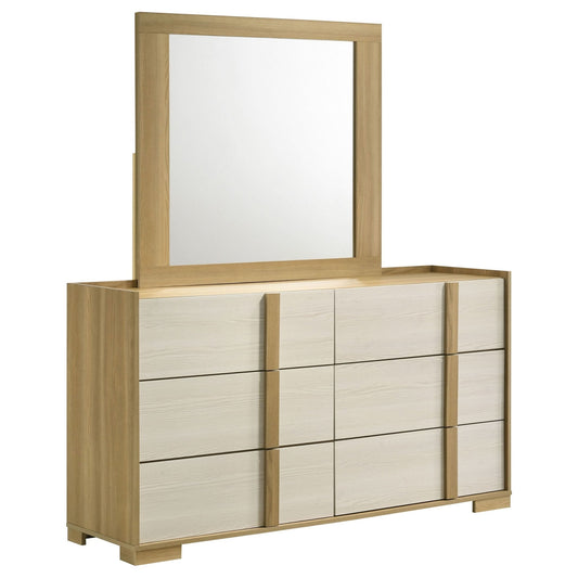 Hyland 6 - drawer Dresser with Mirror Natural - Walo Furniture