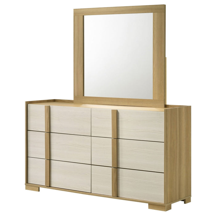 Hyland 6 - drawer Dresser with Mirror Natural - Walo Furniture