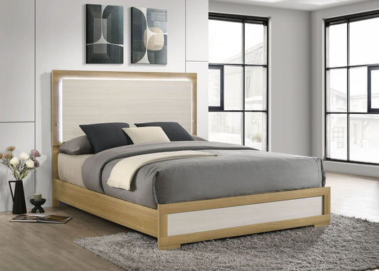 Hyland Wood Queen LED Panel Bed Natural and White - Walo Furniture