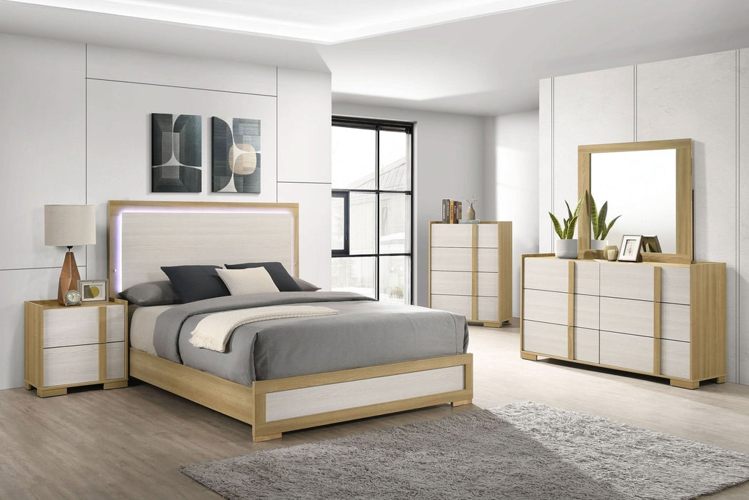 Hyland Wood Queen LED Panel Bed Natural and White - Walo Furniture