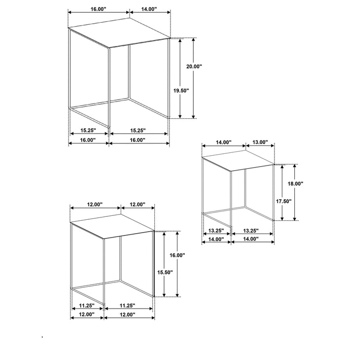 Imez 3 - piece Rectangular Metal Nesting Table Set Grey - Walo Furniture