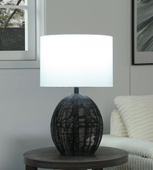 Indio Drum Shade Handwoven Rattan Table Lamp Black - Walo Furniture