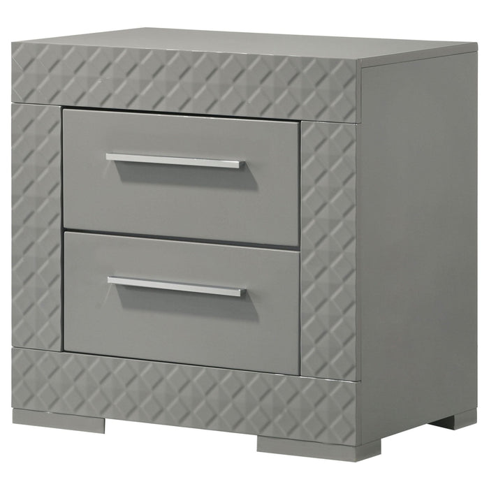 Ives 2 - drawer Nightstand Bedside Table Grey High Gloss - Walo Furniture